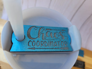 Chaos Coordinator Stanley Tumbler Straw Cup Topper Glitter Blue with Black