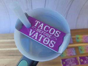 Tacos Before Vatos Stanley Tumbler Straw Cup Topper Pink and White