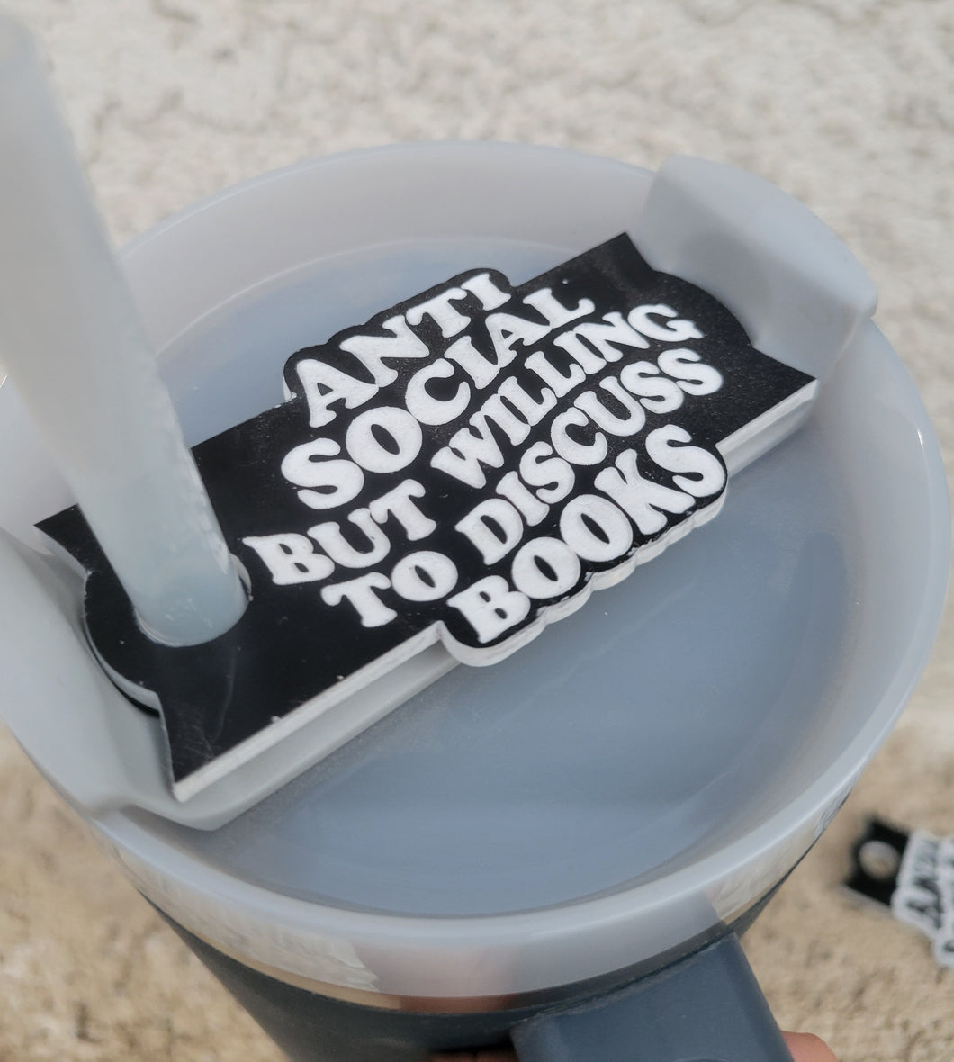 Anti-social Book Club Stanley Tumbler Straw Cup Topper Black