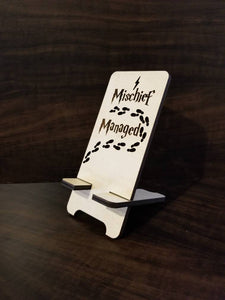 Mischief Managed Wood Phone Stand