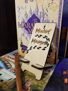 Mischief Managed Wood Phone Stand
