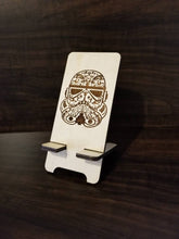 Load image into Gallery viewer, Trooper Sugar Skull Wood Phone Stand